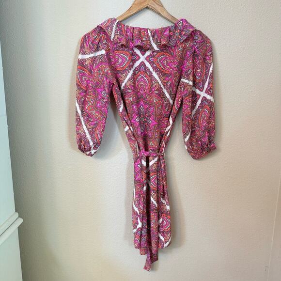 Alice & Trixie 100% Silk Designer Dress Pink Boho Paisley Women's sz XS Ruffles - Picture 9 of 13